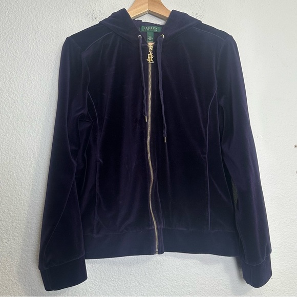 Lauren Ralph Lauren Purple Velvet Full Zip Up Hooded Jacket Womens Size Large - Picture 1 of 10